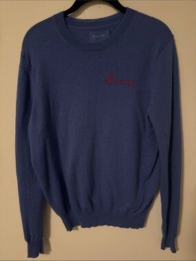 Zadig & Voltaire Blue Crewneck Sweater with Red Script Embroidery